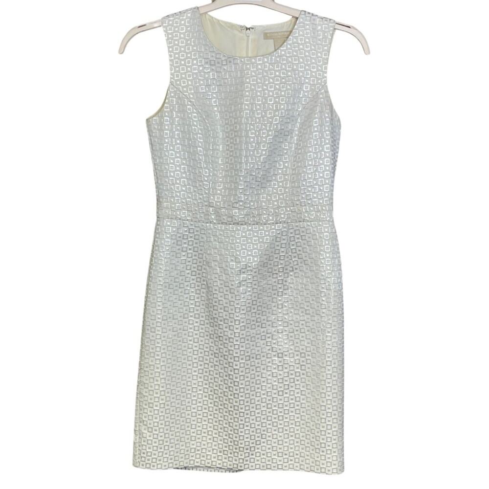 Banana Republic sleeveless dress white silver metallic classy classic size 0